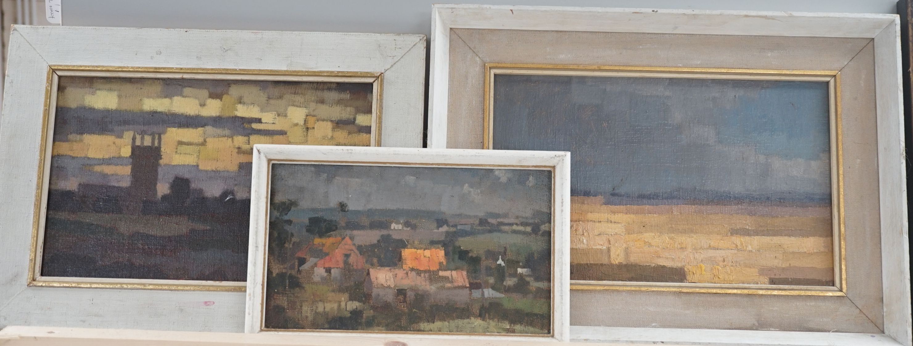 Michael Cadman (1920-2012), three oils on board, Landscapes, one signed and dated 1964, largest 19 x 30cm